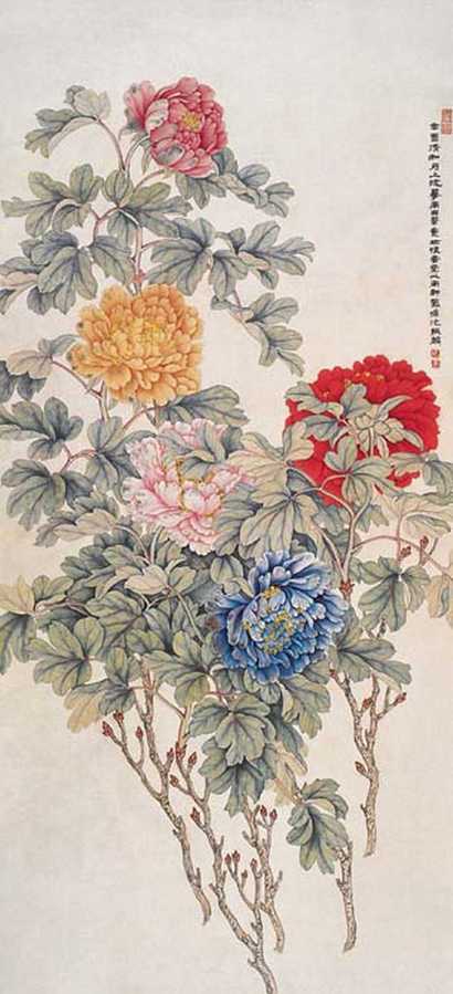 沈振麟 牡丹 立轴